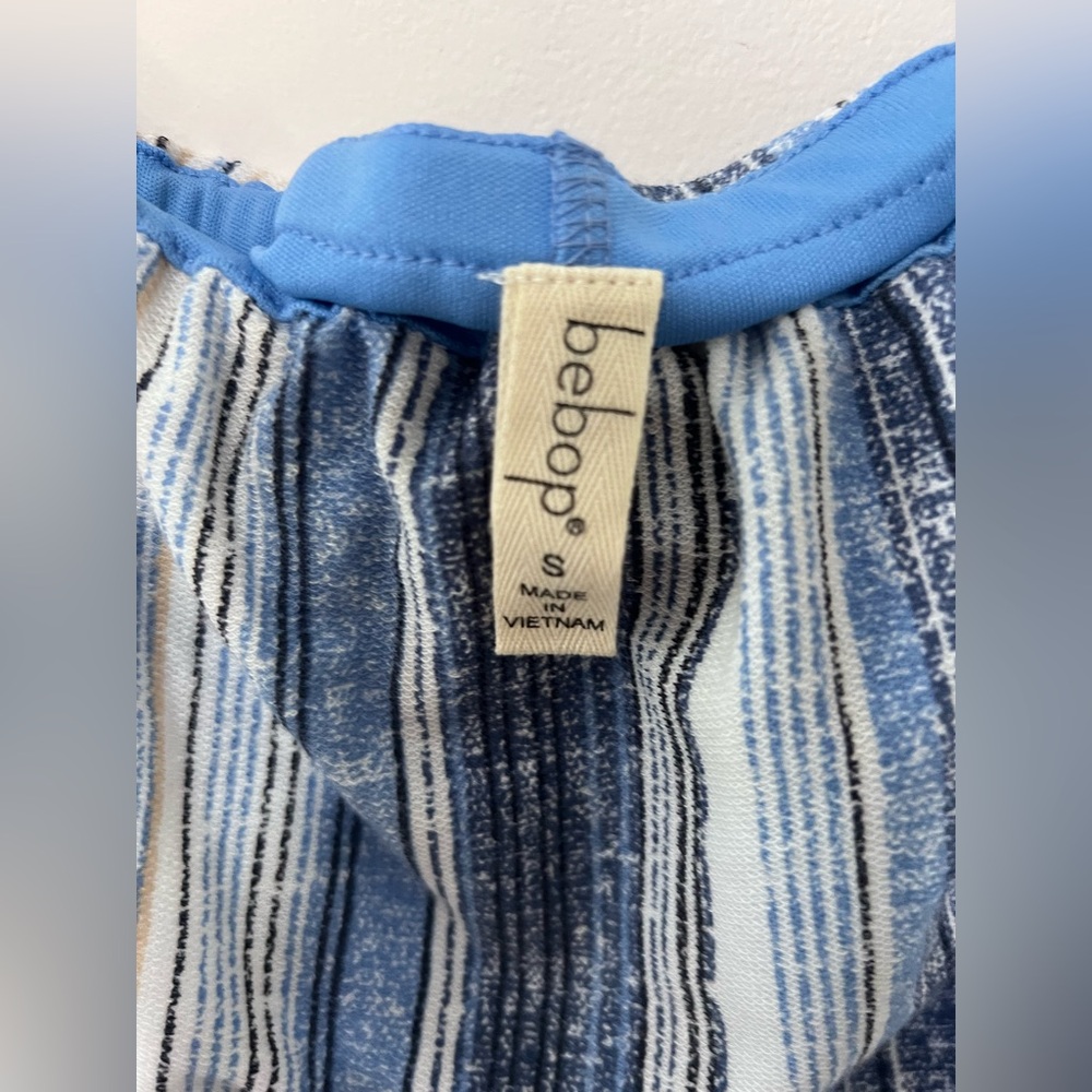 Be Pop' Strapless Popover Jumpsuit, Striped Blue and White, Size Small - Picture 5 of 5